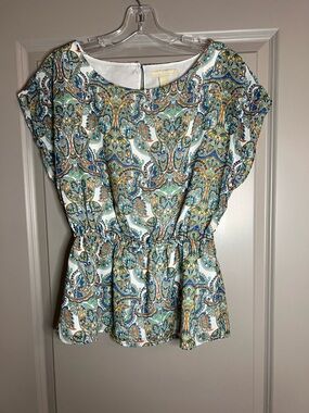 Banana Republic Paisley Peplum Top - Blue, Green Dolman